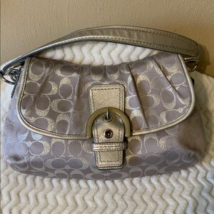Coach Metallic Silver and Gray Shoulder Bag Lavender Interior Vintage